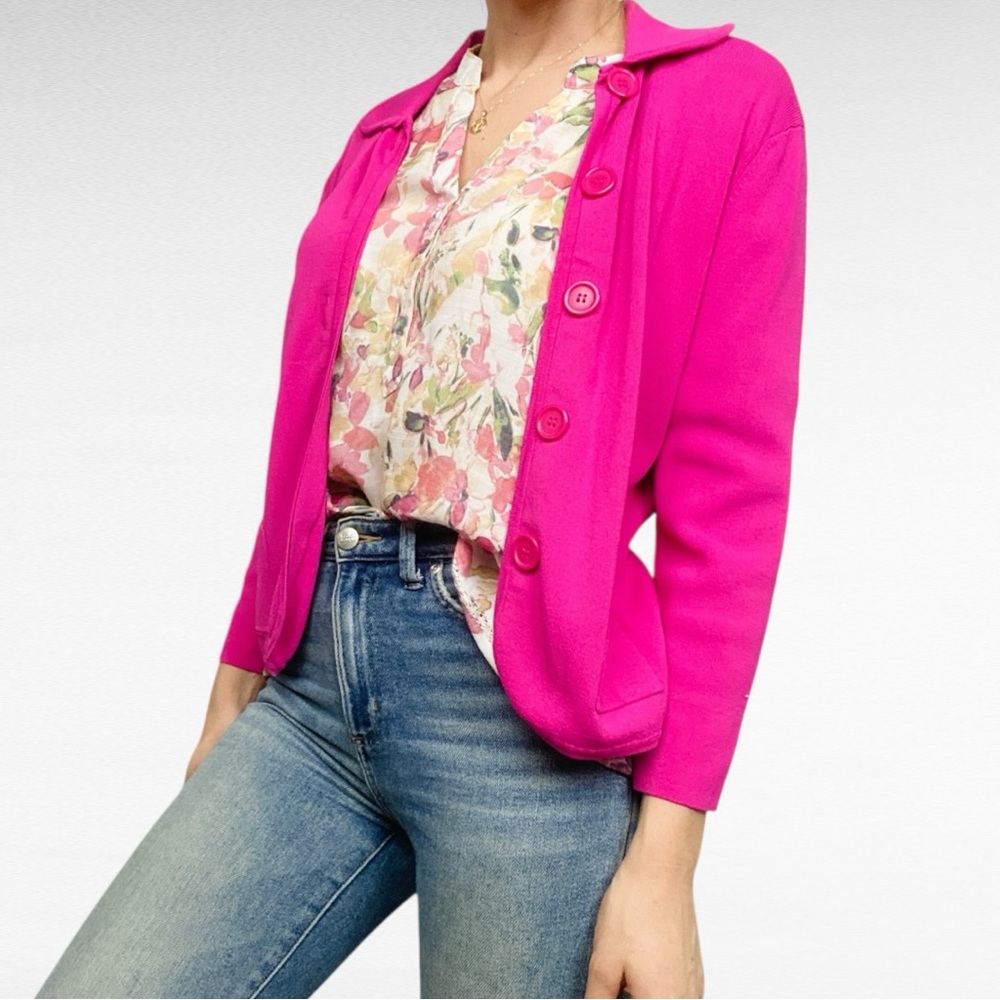 VINTAGE | Spenser Jeremy | Bright Hot Pink Round Collar Bold Y2K Blazer Jacket